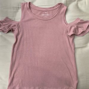 American Eagle Ruffle Sleeve Cold Shoulder Top